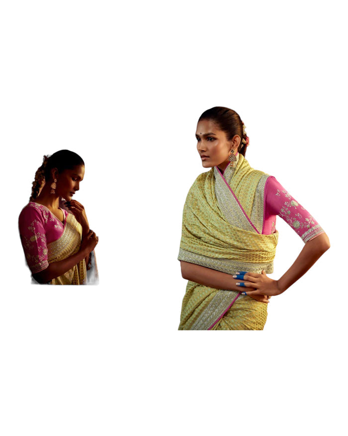 Lemon Yellow - Banarasi Silky Saree with Fancy Ready made Blouse - KIM-KS5269  JK 1123