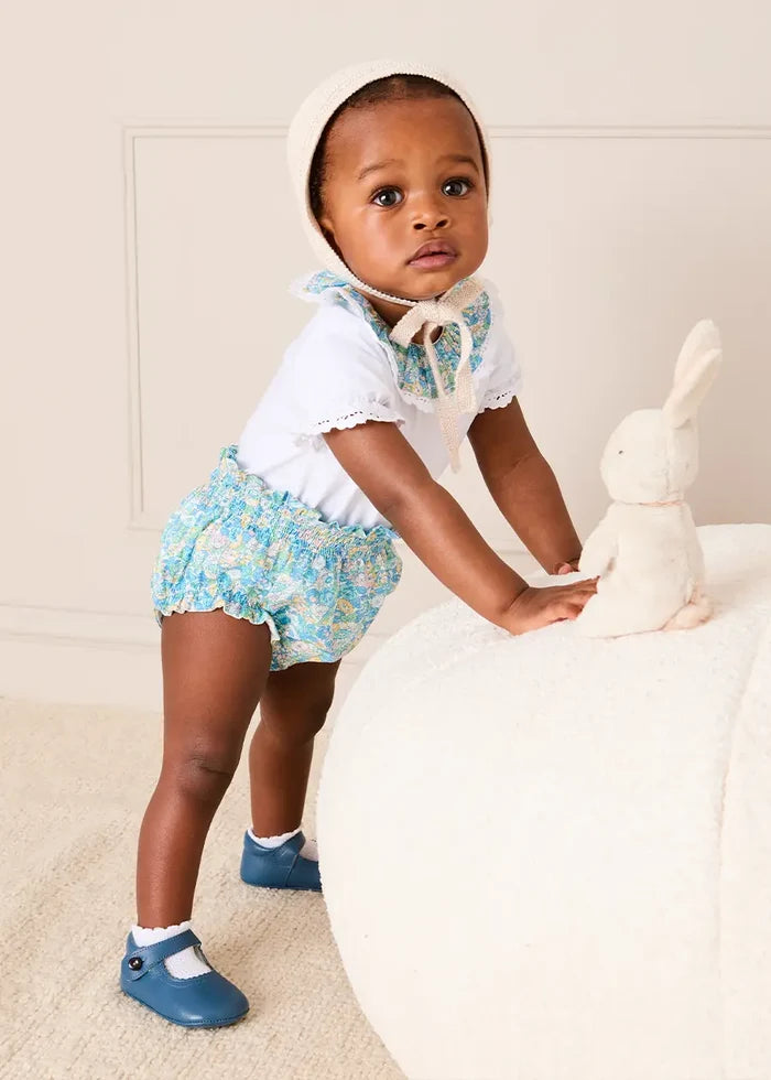 Leontyne Floral Elasticated Waist Bloomers in Blue Made with Liberty Fabric (1mth-3yrs) BLOOMERS from Pepa London