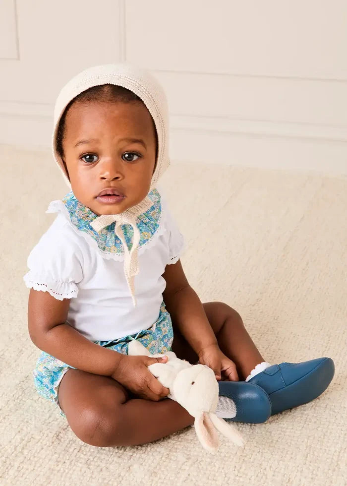 Leontyne Floral Ruffle Collar Lace Detail Bodysuit in Blue Made with Liberty Fabric (1mth-3yrs) TOPS & BODYSUITS from Pepa London