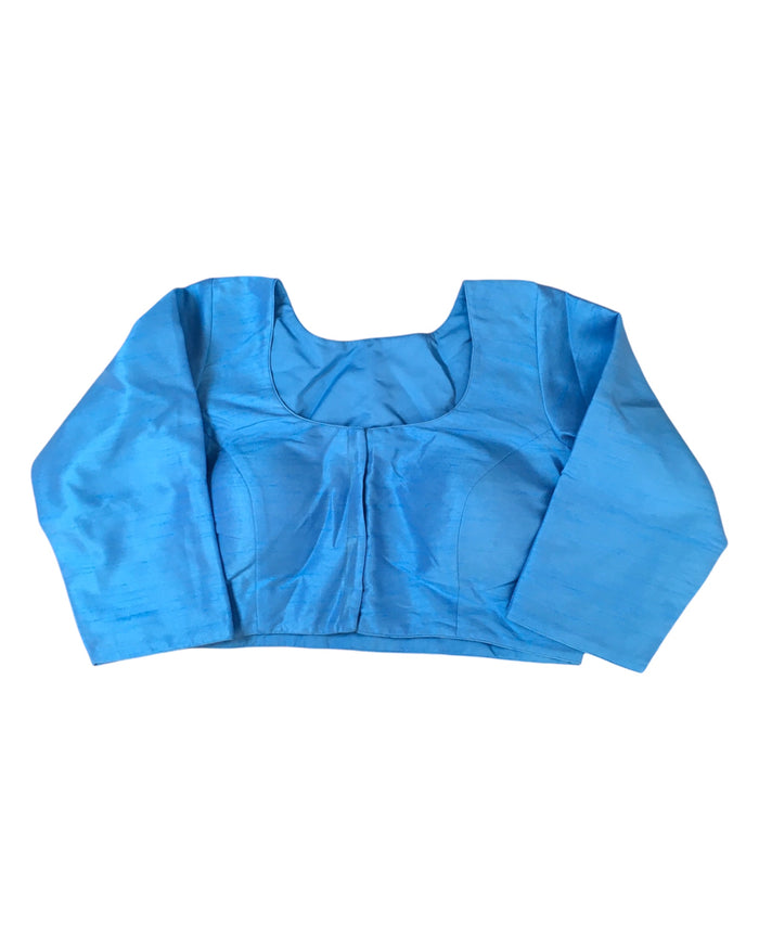Light Blue - Silky Saree blouse with cups,  Long Sleeves, High Back - 38" - UK Stock - Quick Delivery - RNK - R231F-A