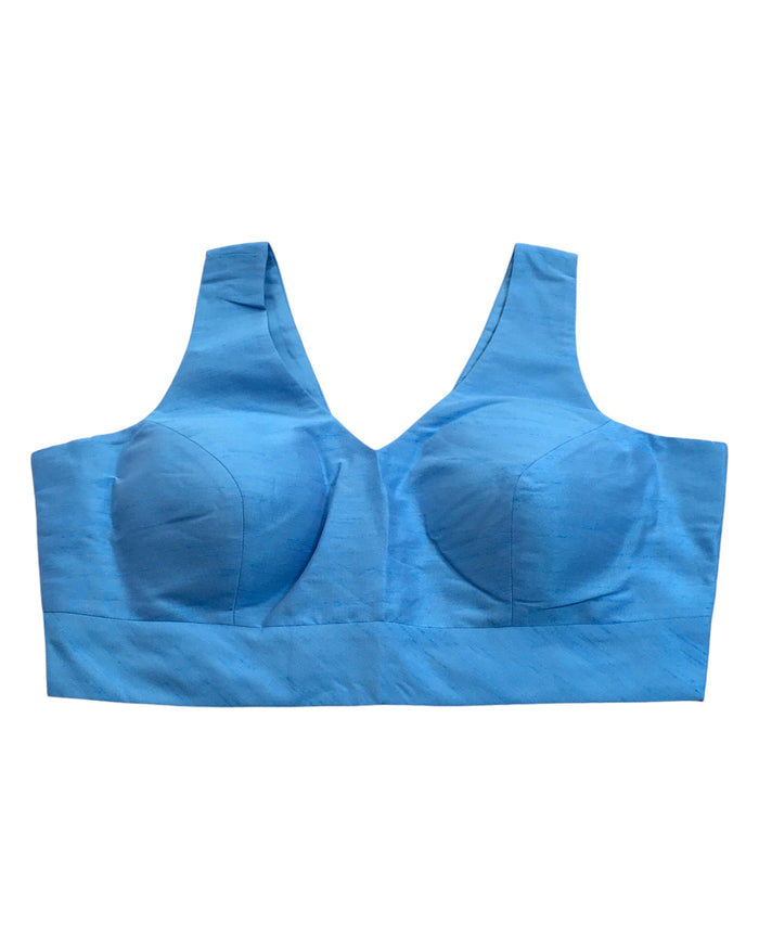 Light Blue - Silky Saree blouse with cups,  Sleeveless - 42" - UK Stock - Quick Delivery - RNK - R722A-KY