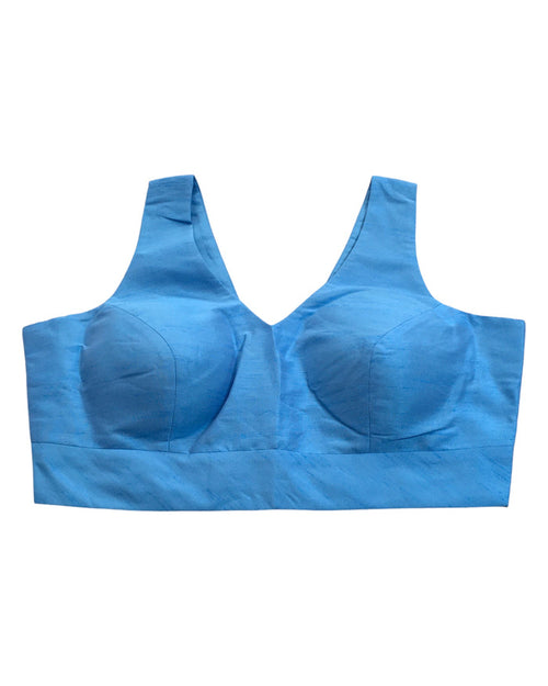 Light Blue - Silky Saree blouse with cups,  Sleeveless - 42" - UK Stock - Quick Delivery - RNK - R722A-KY