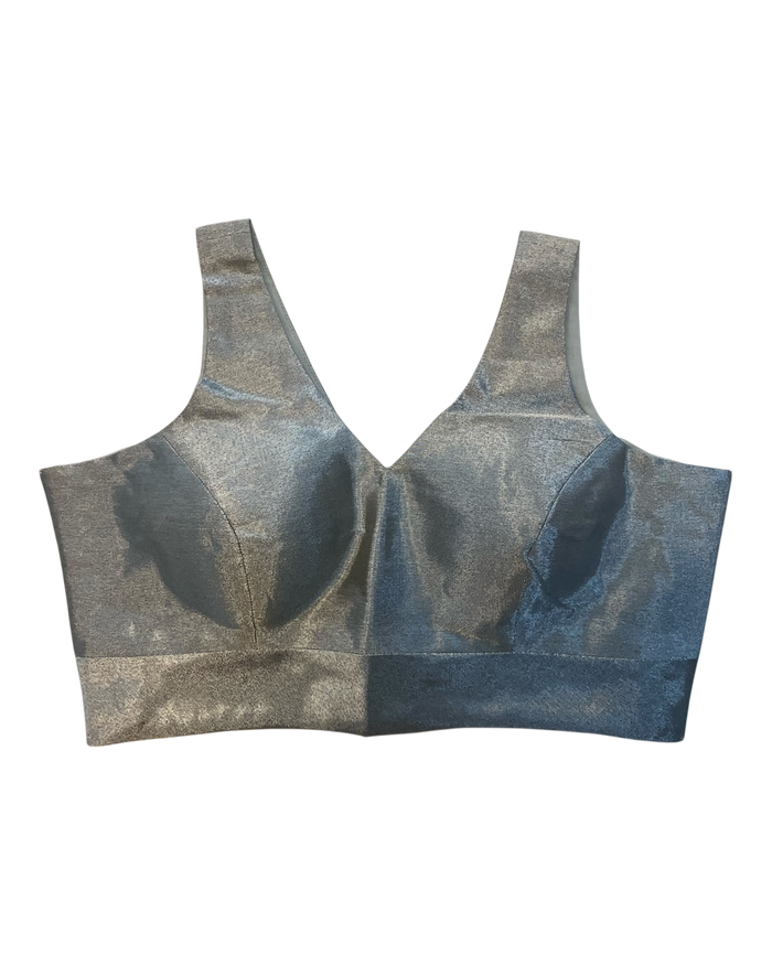 Light Grey / Silver - Silky Saree blouse with cups,  Sleeveless - 42" - UK Stock - Quick Delivery - RNK - R722A-KY