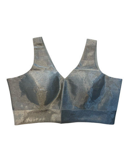 Light Grey / Silver - Silky Saree blouse with cups,  Sleeveless - 42" - UK Stock - Quick Delivery - RNK - R722A-KY