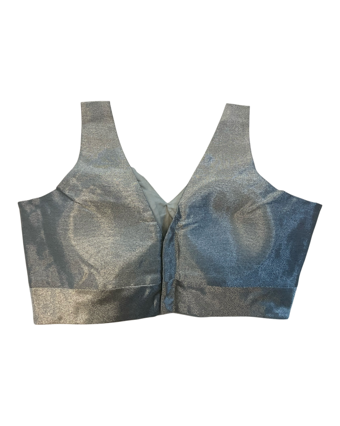 Light Grey / Silver - Silky Saree blouse with cups,  Sleeveless - 42" - UK Stock - Quick Delivery - RNK - R722A-KY