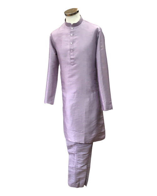 Lilac - Mens Plain Silky Kurta Set with matching smart trousers - Great with Waistcoats YD2320 KJ 0623