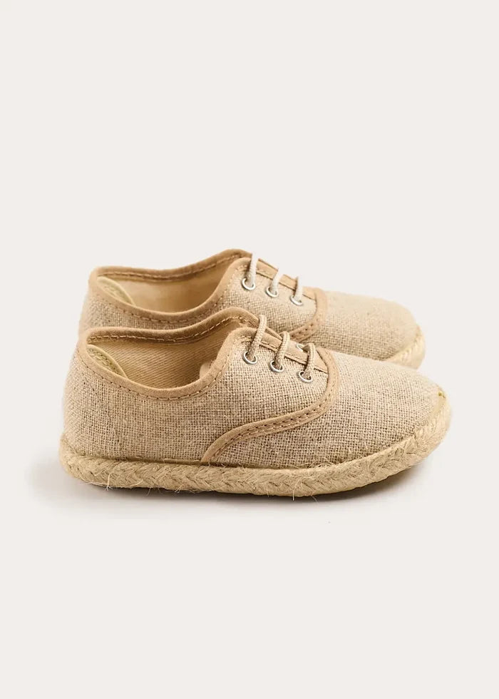 Linen Lace-up Espadrilles in Beige (24-35EU) SHOES from Pepa London