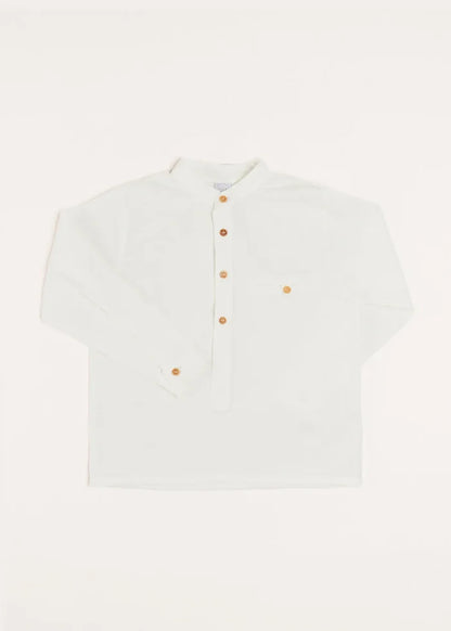 Linen Mao Collar Long Sleeve Shirt in White (12mths-10yrs) SHIRTS from Pepa London
