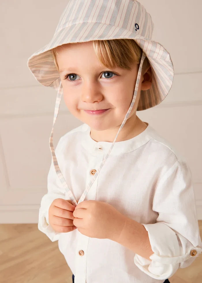 Linen Mao Collar Long Sleeve Shirt in White (12mths-10yrs) SHIRTS from Pepa London