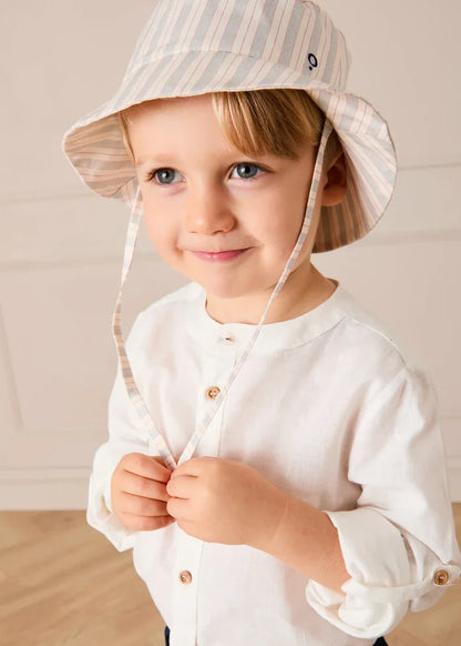 Linen Mao Collar Long Sleeve Shirt in White (12mths-10yrs) SHIRTS from Pepa London