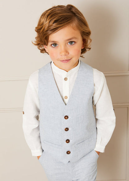 Linen Mao Collar Long Sleeve Shirt in White (12mths-10yrs) SHIRTS from Pepa London