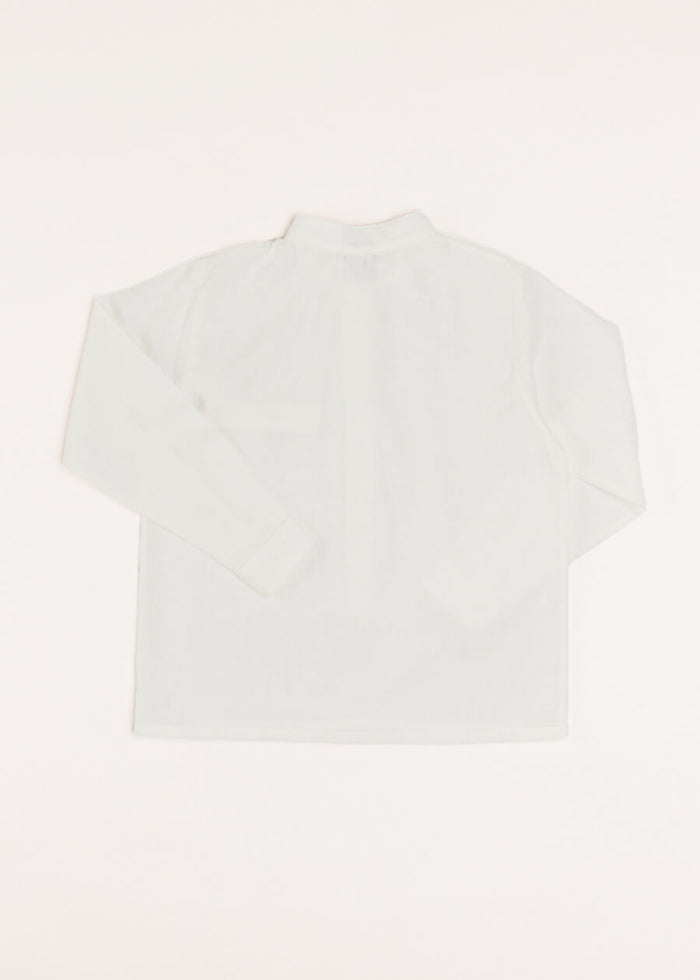 Linen Mao Collar Long Sleeve Shirt in White (12mths-10yrs) SHIRTS from Pepa London