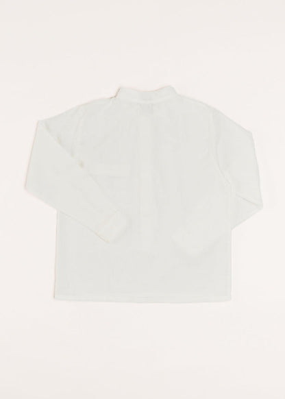 Linen Mao Collar Long Sleeve Shirt in White (12mths-10yrs) SHIRTS from Pepa London