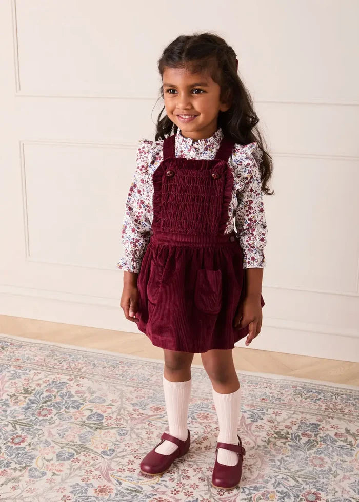 Louisa Floral Ruffle Trim Long Sleeve Blouse in Burgundy (4-10yrs) BLOUSES from Pepa London