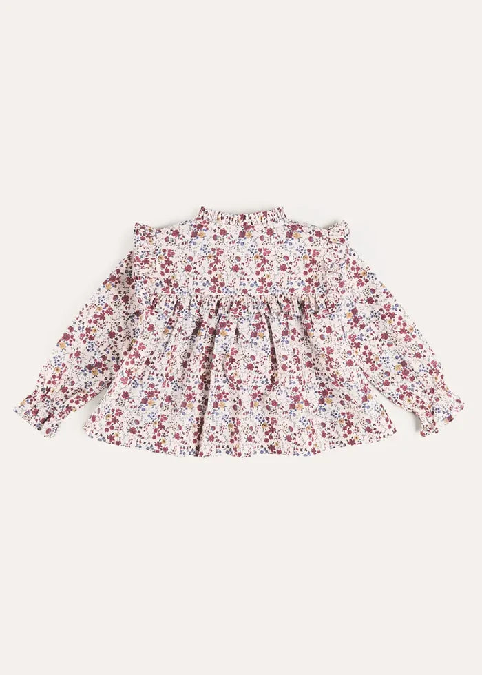 Louisa Floral Ruffle Trim Long Sleeve Blouse in Burgundy (4-10yrs) BLOUSES from Pepa London
