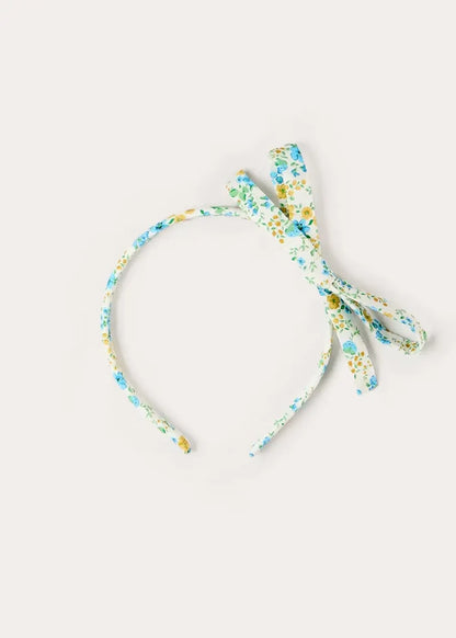 Louisa Floral Thin Bow Hairband in Blue HAIR ACCESSORIES from Pepa London