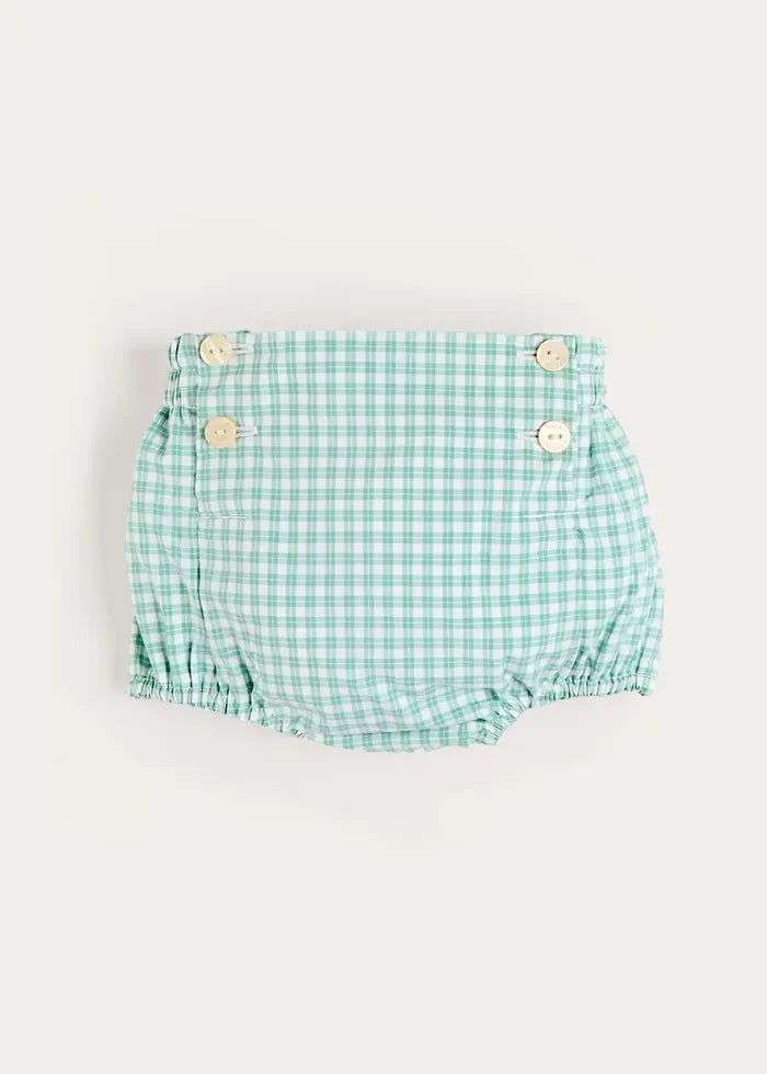 Lucas Check Button Detail Bloomers in Green (1mth-2yrs) BLOOMERS from Pepa London