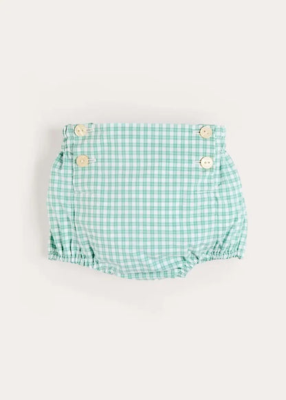 Lucas Check Button Detail Bloomers in Green (1mth-2yrs) BLOOMERS from Pepa London