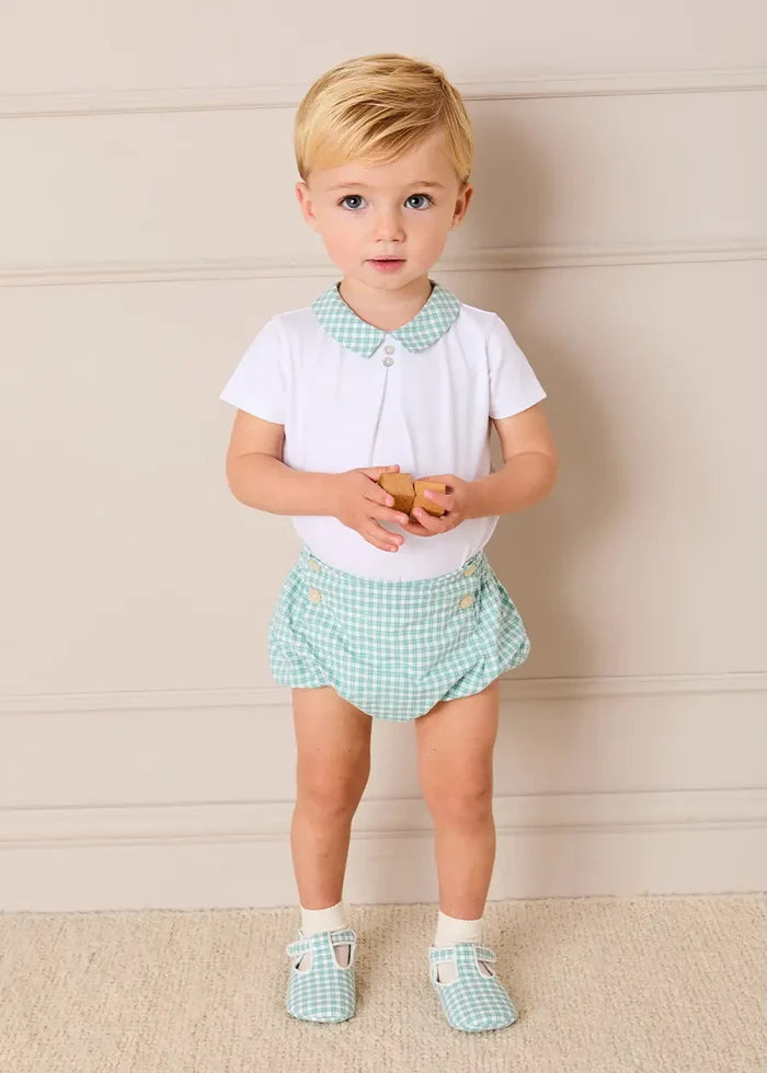 Lucas Check Button Detail Bloomers in Green (1mth-2yrs) BLOOMERS from Pepa London