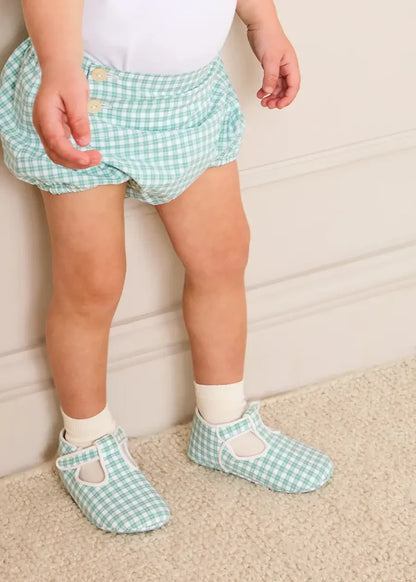 Lucas Check Button Detail Bloomers in Green (1mth-2yrs) BLOOMERS from Pepa London