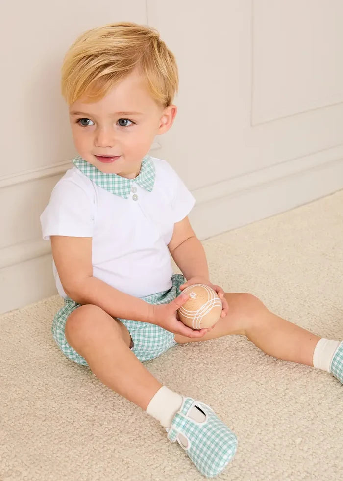 Lucas Check Button Detail Bloomers in Green (1mth-2yrs) BLOOMERS from Pepa London