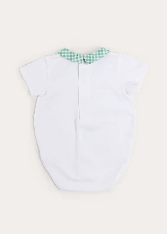 Lucas Check Button Detail Bodysuit in Green (1mth-2yrs) TOPS & BODYSUITS from Pepa London