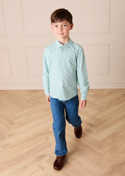 Lucas Check Pocket Detail Long Sleeve Shirt in Green (18mths- 10yrs) SHIRTS from Pepa London