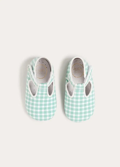 Lucas Check T-Bar Pram Shoes in Green (17-20EU) SHOES from Pepa London