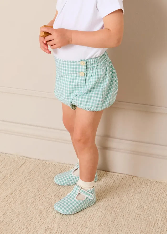 Lucas Check T-Bar Pram Shoes in Green (17-20EU) SHOES from Pepa London