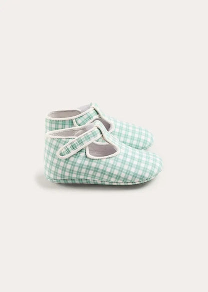 Lucas Check T-Bar Pram Shoes in Green (17-20EU) SHOES from Pepa London