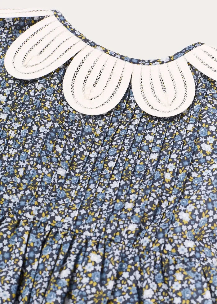 Lydia Floral Petal Collar Short Sleeve Bow Detail Dress in Blue (2-12yrs) DRESSES from Pepa London
