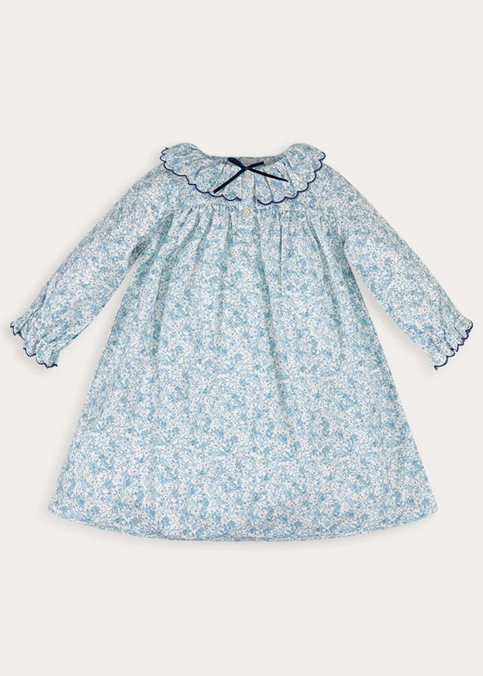Maisie Floral Frill Collar Long Sleeve Night Dress in Blue (2-8yrs) Nightwear from Pepa London