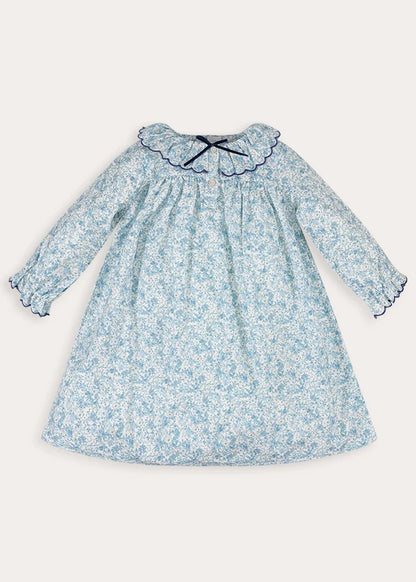 Maisie Floral Frill Collar Long Sleeve Night Dress in Blue (2-8yrs) Nightwear from Pepa London