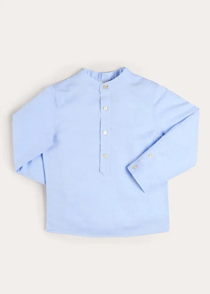 Mao Collar Linen Blend Shirt in Blue (18mths- 10yrs) SHIRTS from Pepa London