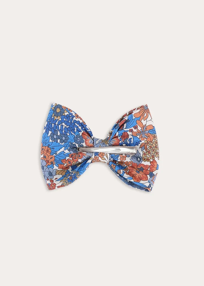 Margaret Annie Floral Medium Bow Hair Clip Made with Liberty Fabric in Dark Blue Hair Accessories from Pepa London