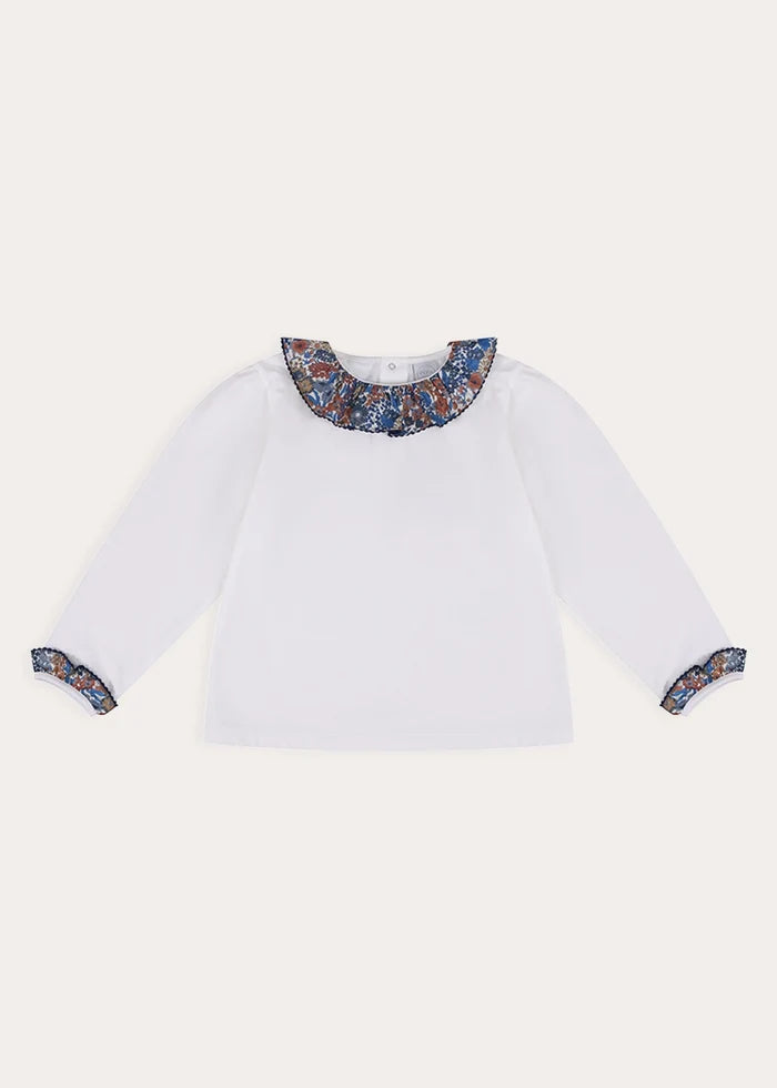 Margaret Annie Floral Ruffle Collar Top in Blue (2-10yrs) Tops & Bodysuits from Pepa London