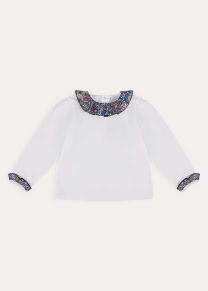 Margaret Annie Floral Ruffle Collar Top in Blue (2-10yrs) Tops & Bodysuits from Pepa London