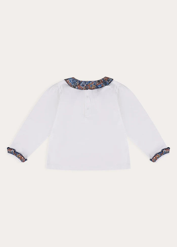 Margaret Annie Floral Ruffle Collar Top in Blue (2-10yrs) Tops & Bodysuits from Pepa London