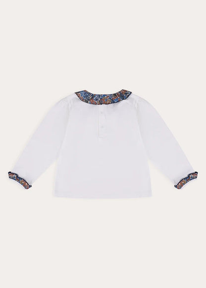 Margaret Annie Floral Ruffle Collar Top in Blue (2-10yrs) Tops & Bodysuits from Pepa London