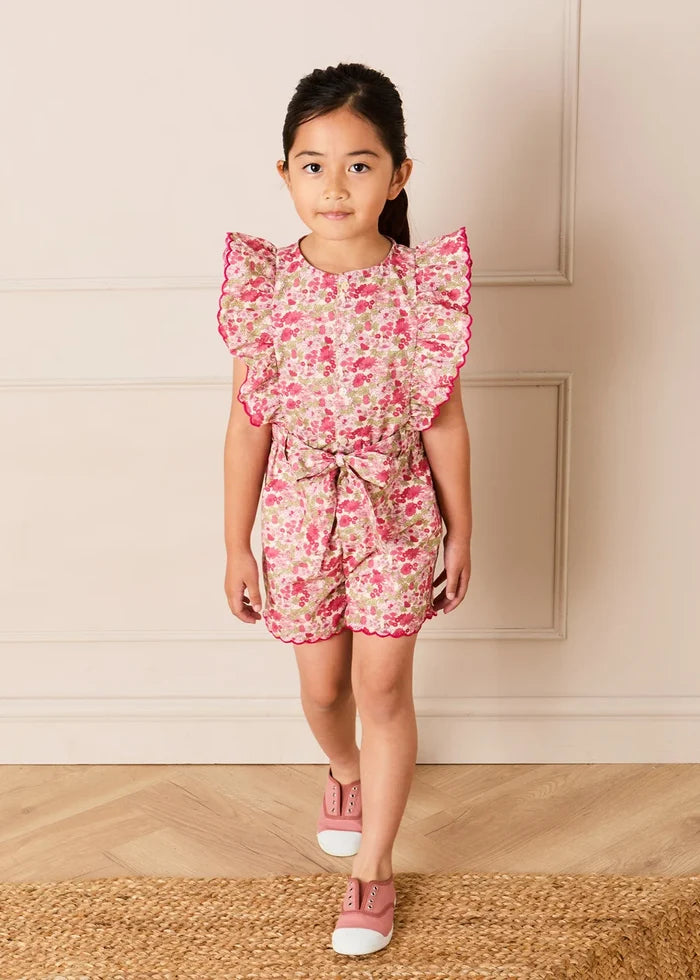 Margaret Floral Ruffle Detail Playsuit in Pink (4-12yrs) SHORTS from Pepa London