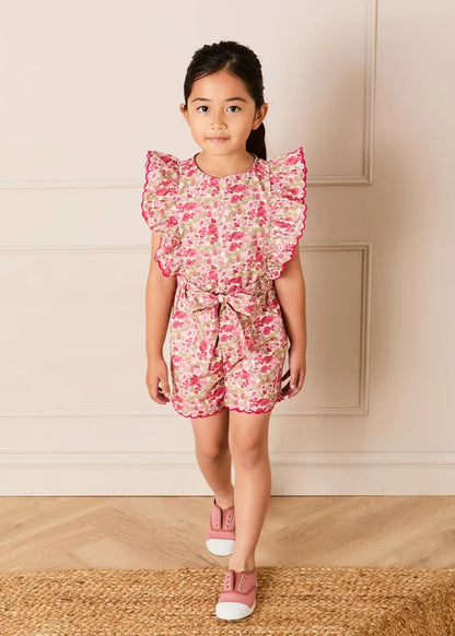Margaret Floral Ruffle Detail Playsuit in Pink (4-12yrs) SHORTS from Pepa London
