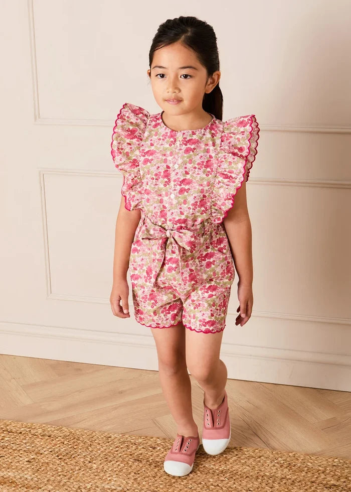 Margaret Floral Ruffle Detail Playsuit in Pink (4-12yrs) SHORTS from Pepa London
