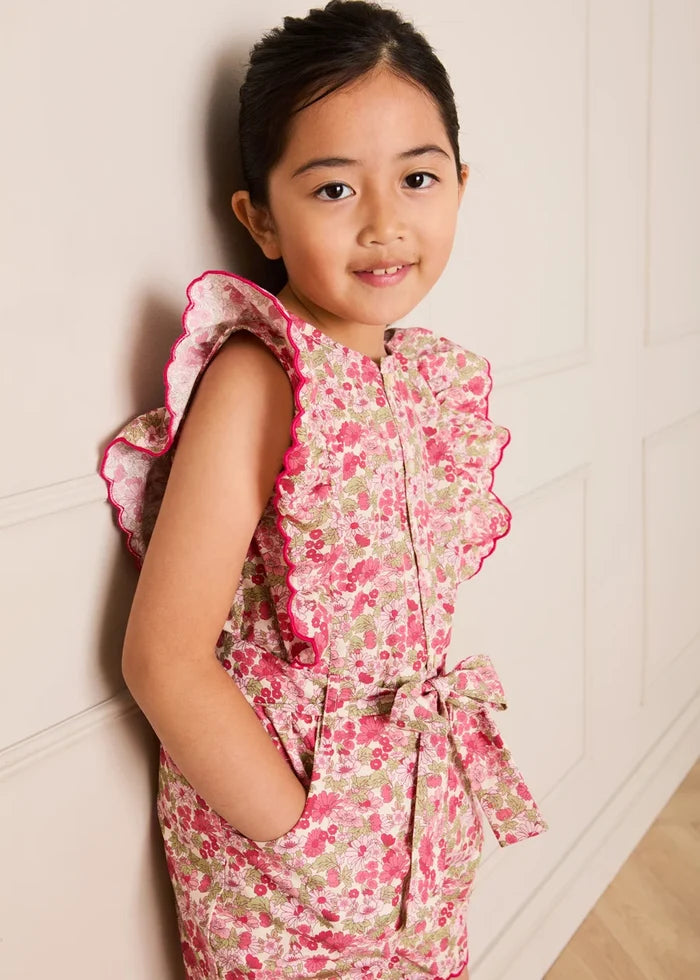 Margaret Floral Ruffle Detail Playsuit in Pink (4-12yrs) SHORTS from Pepa London
