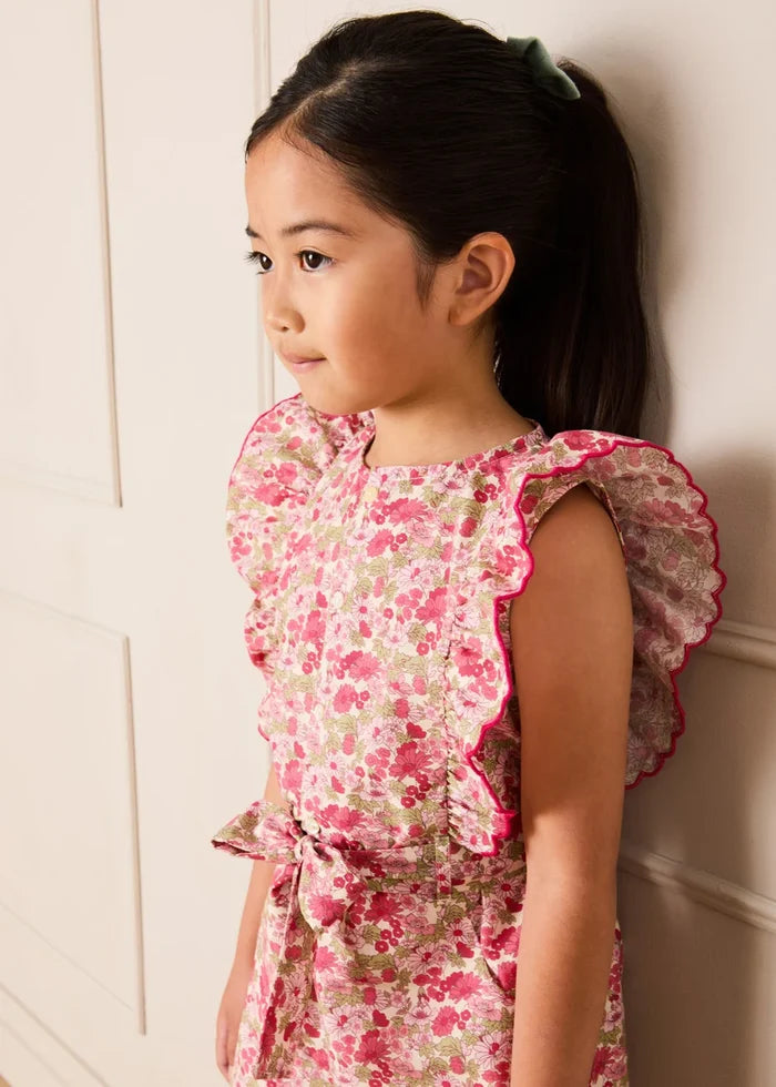 Margaret Floral Ruffle Detail Playsuit in Pink (4-12yrs) SHORTS from Pepa London