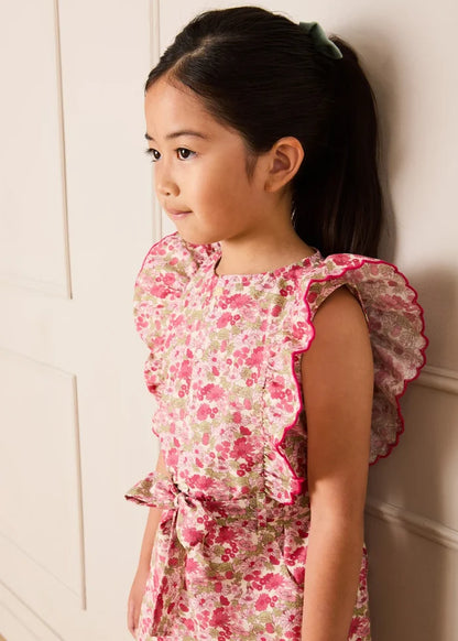 Margaret Floral Ruffle Detail Playsuit in Pink (4-12yrs) SHORTS from Pepa London