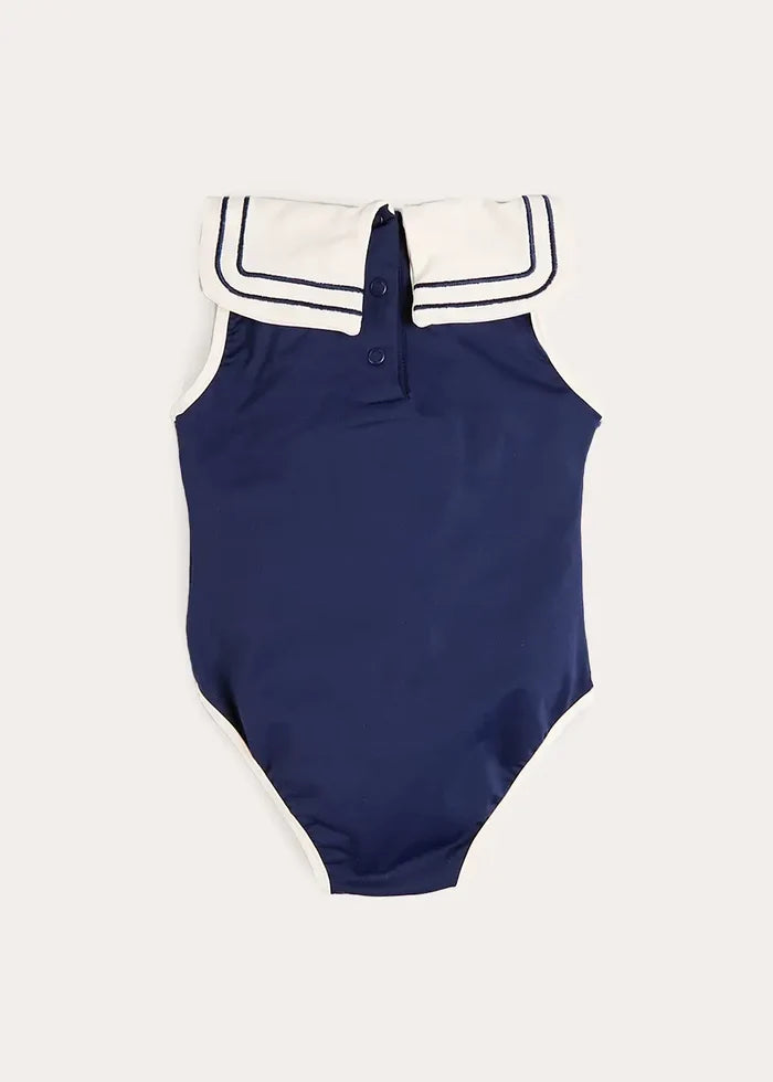 Mariner Collar Embroidered Boat Motif Swimsuit in Navy (12mths-10yrs) SWIMWEAR from Pepa London