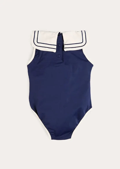 Mariner Collar Embroidered Boat Motif Swimsuit in Navy (12mths-10yrs) SWIMWEAR from Pepa London