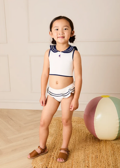 Mariner Collar Embroidered Boat Motif Two Piece Swimsuit in White (12mths- 10yrs) SWIMWEAR from Pepa London