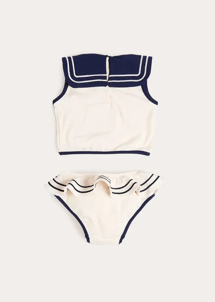 Mariner Collar Embroidered Boat Motif Two Piece Swimsuit in White (12mths- 10yrs) SWIMWEAR from Pepa London