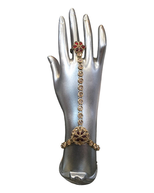 Maroon - Antique Finish Panja / Indian Ladies Hand Accessory - Fashion Jewellery - Bollywood - Weddings - KAJ1001 T 1023